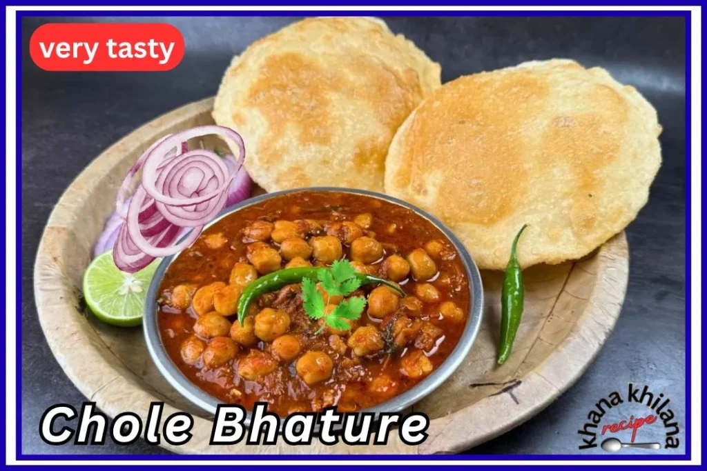 Chole Bhature with onions and lime