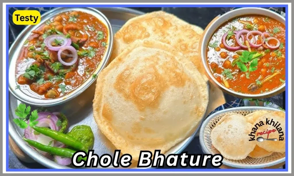 Delicious Chole Bhature platter served.