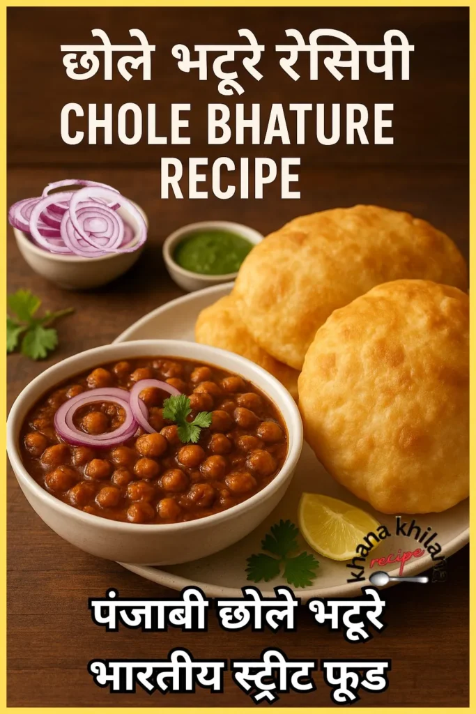 छोले भटूरे रेसिपी फोटो – फूले हुए भटूरे और मसालेदार छोले की स्वादिष्ट भारतीय डिश