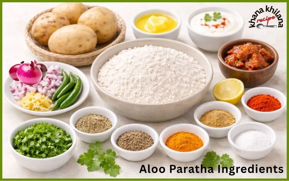 आलू पराठा बनाने के लिए इस्तेमाल होने वाली सामग्री की फोटो